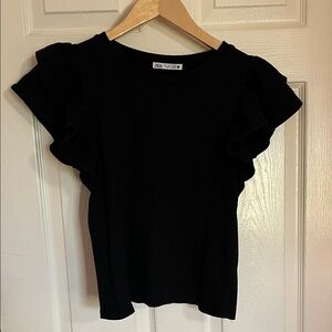 Zara Elegant Black Ruffle Blouse
